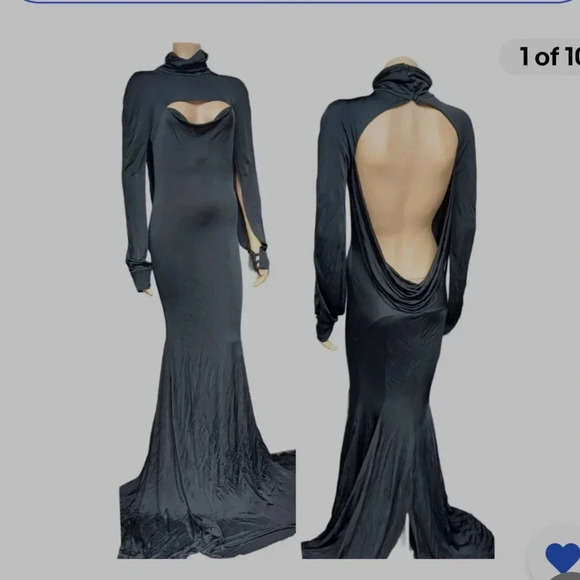 Rock & Republic Dresses & Skirts - black gown w/ train long sleeve dramatic statement dress like Beyoncé wore sz 8